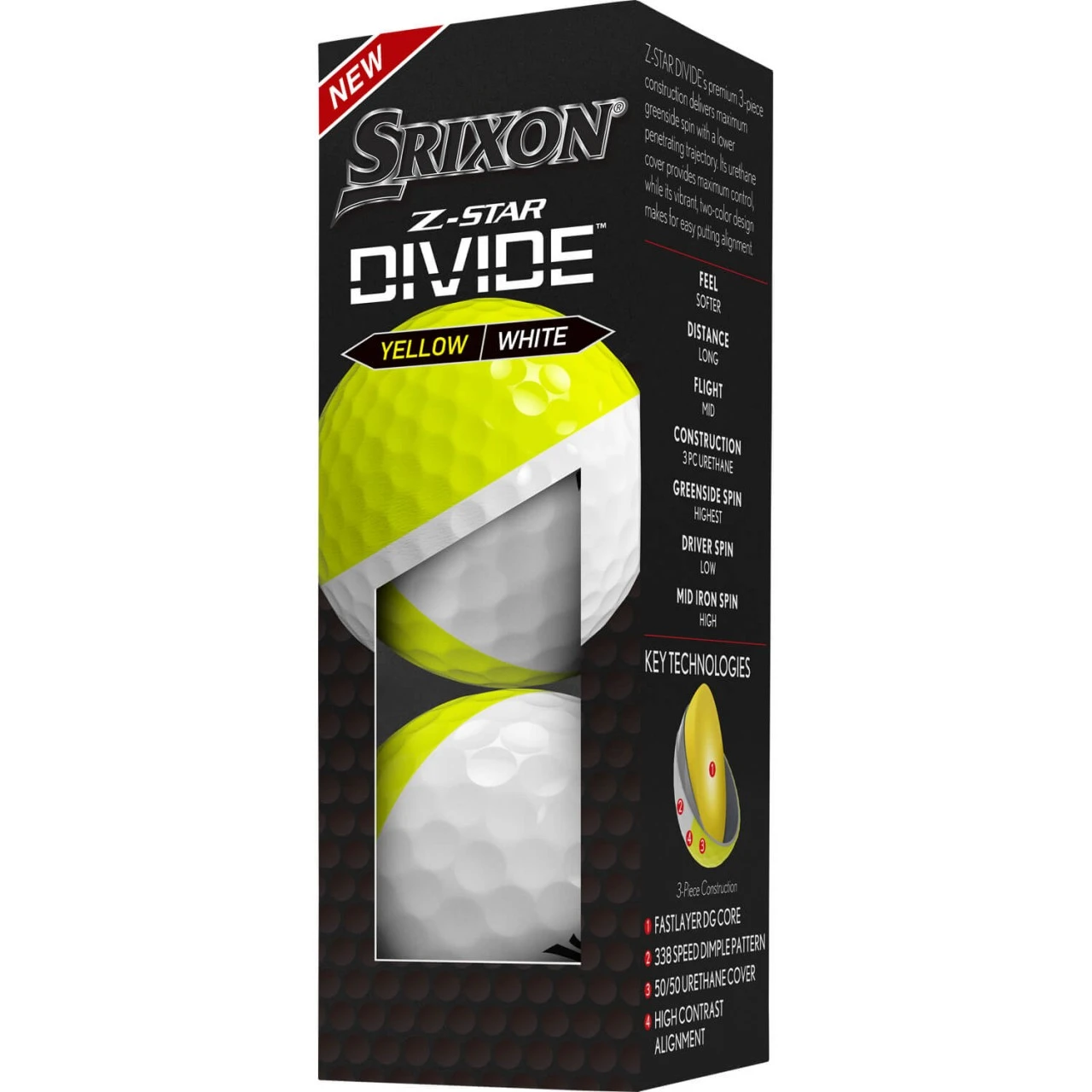 Srixon Z-Star Divide Golfbälle - 12er Pack, Weiß/gelb 4 Srixon Z-Star Divide Golfbälle - 12er Pack, Weiß/gelb – Bild 2